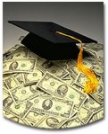 graduation cap on pile of money